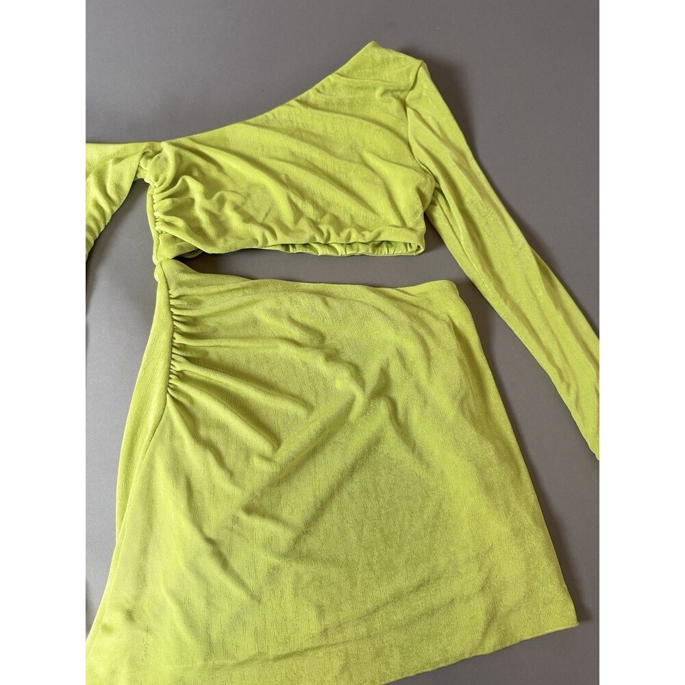 Oh Polly Textured Jersey Asymmetric Cut Out Mini Dress In Lime- Size 6 NWT - Picture 5 of 16